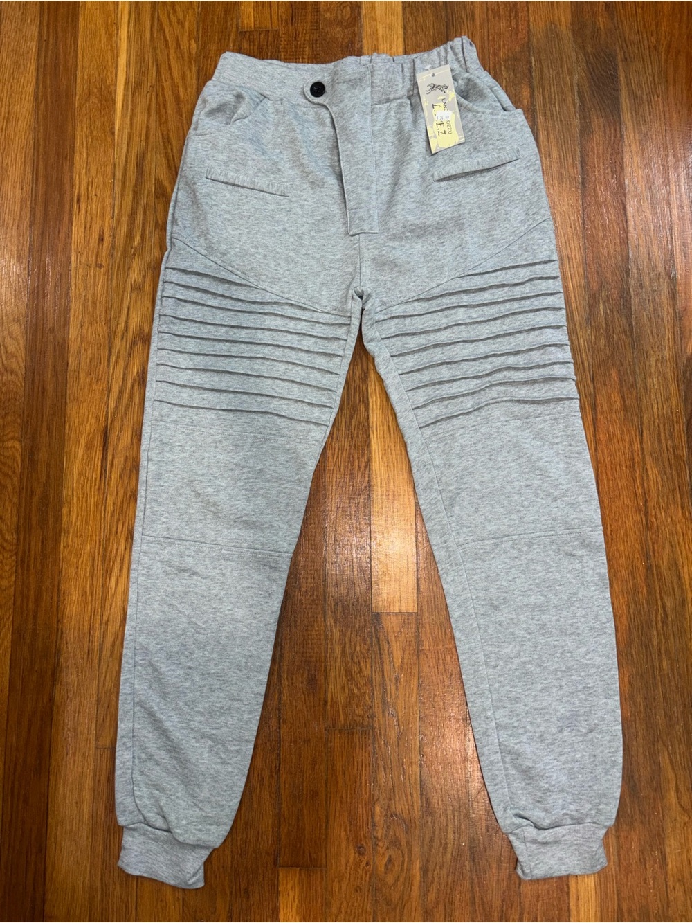 Men's Grey Ribbed Knee Jogger Sweatpants